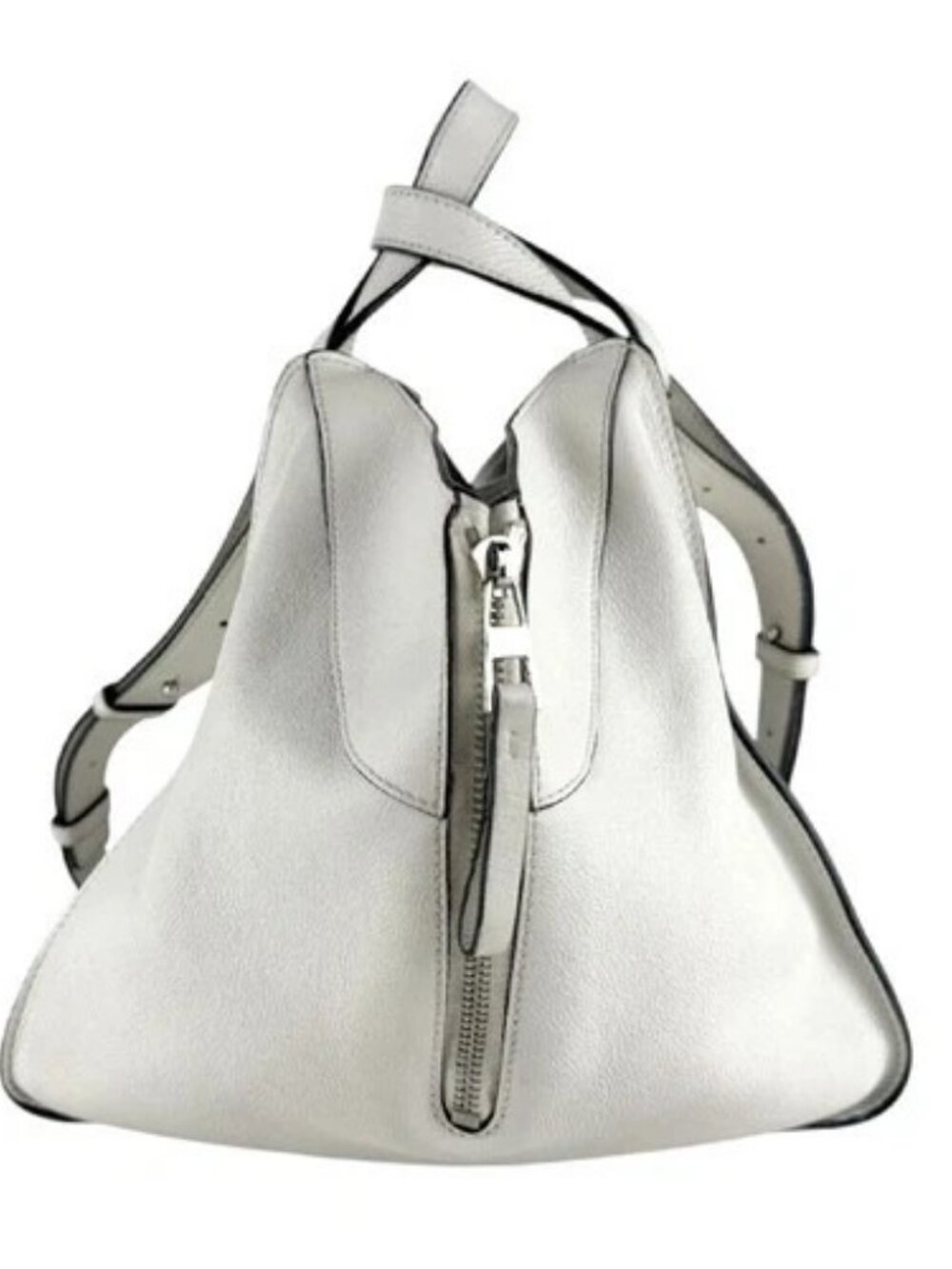 Auth LOEWE Hammock Shoulder Bag Handbag White Leather/Silvertone - z8614 - Picture 2 of 12